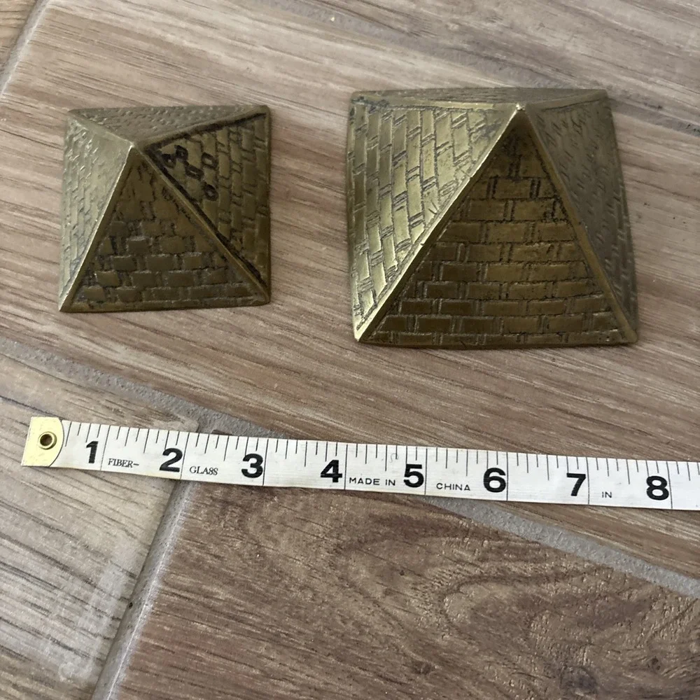 Set Of 2‎ Egyptian Pyramids Small Cast Brass Metal Nesting Paperweights Vintage